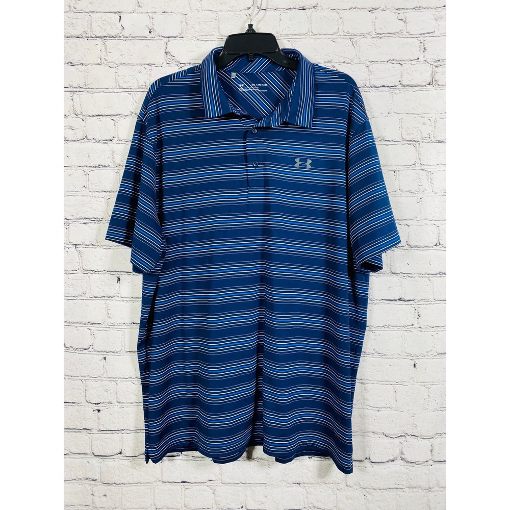 Under Armour Polo Mens HeatGear Loose Fit Striped Navy Blue 2XL Excellent Golf